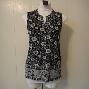 Lucky Brand Sleeveless Top Tank Shirt Blue Floral  V Neck Size M NWT